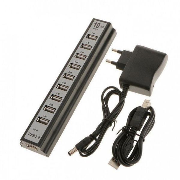 Розгалужувач USB HUB на 10 портів з активною зарядкою 220V. Колір чорний ws68212 фото