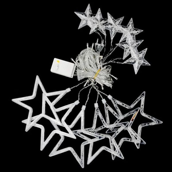 Светодиодная новогодняя гирлянда штора Звезды с пультом 12 предметов Белый тёплый Артикул: 50900000018 фото