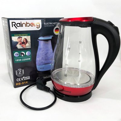 Чайник электрический стеклянный Rainberg RB-914, стильный электрический чайник. Цвет: красный ws82424 фото