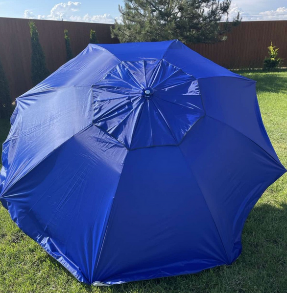 Зонтик круглый садовый 3м - 8 двойных спиц с напылением, клапаном синий тент 890329 фото