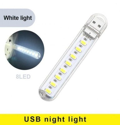 Мини фонарик на 8 светодиодов, USB лампа, LED светильник (холодный белый свет) Артикул: Jam58421 фото