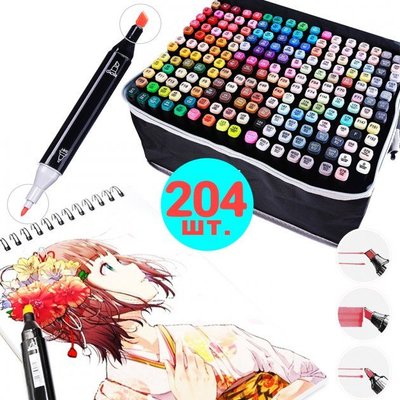 Набор скетч маркеров для рисования 204 шт,для рисования,фломастеры для творчества, цветные Артикул: OS01200121 фото