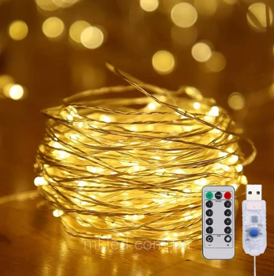 Гирлянда нить Роса от USB, 50м, 500LED + пульт, Теплый белый / Светодиодная новогодняя гирлянда Артикул: Т50м500LED фото