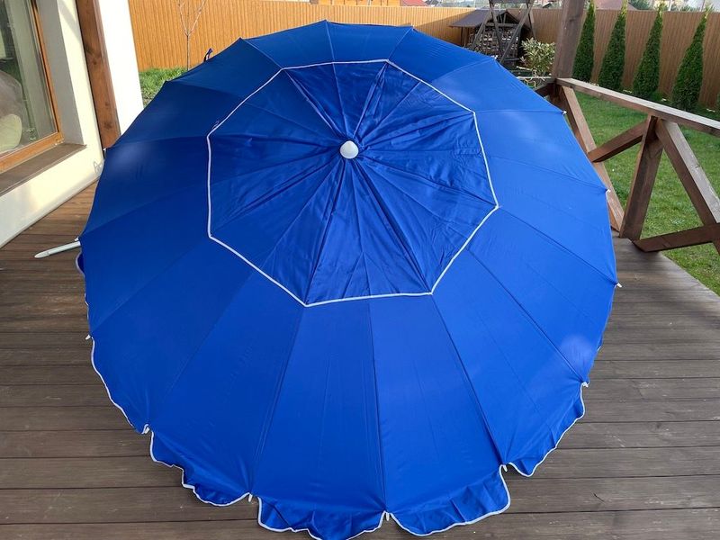 Зонт круглый усиленный алюминиевый каркас 3м с наклоном, 16 спиц с ветровым клапаном Синий тент 890302 фото