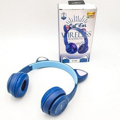 Беспроводные Bluetooth наушники с кошачьими ушками Y 47 (синий) Артикул: Y47S фото