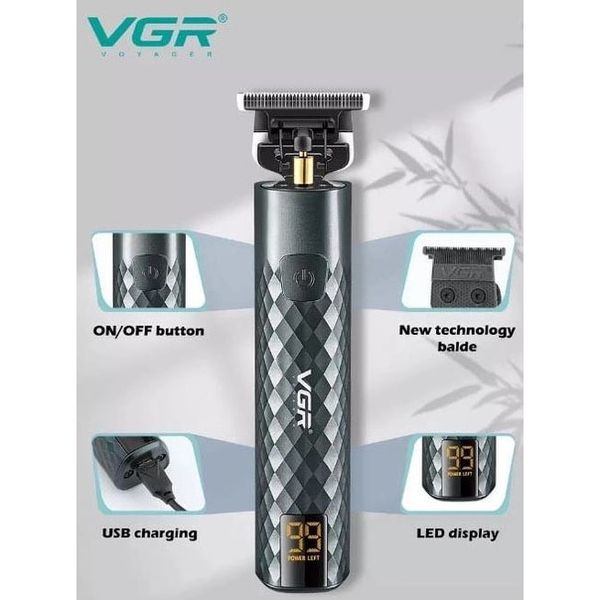 Тример для стрижки волосся, вусів, бороди VGR V-077 з USB зарядкою, корпус метал, триммер бездротовий ws57238 фото