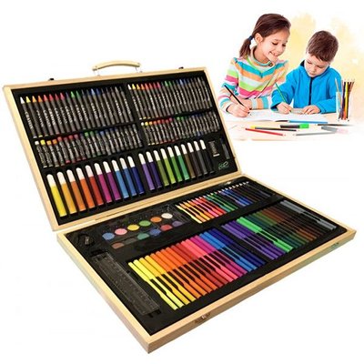 Детский набор для рисования и творчества 180 предметов в деревянном чемодане Артикул: 20500000027 фото