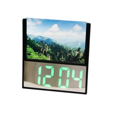 Электронные проводные настольные цифровые часы DS-6608 с фоторамкой, зелёная подсветка. Цвет: черный ws59436-1 фото