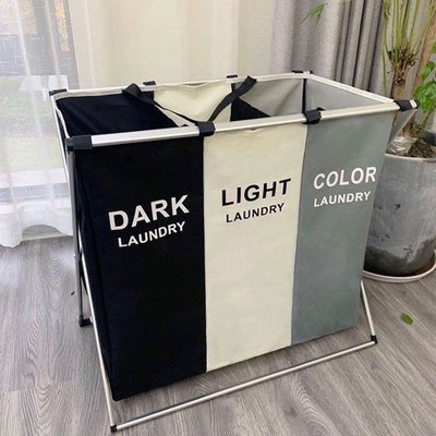 Корзина для белья раскладная с 3 отсеками для сортировки темных, цветных и светлых вещей Laundry Basket Артикул: LB104 фото