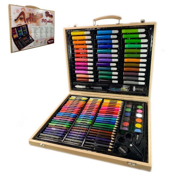Детский набор для рисования и творчества Kartal на 150 предметов в деревянном чемодане Артикул: 20500000026 фото