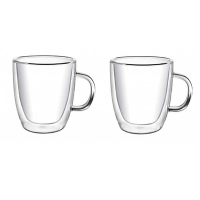 Набір скляних чашок із подвійними стінками з вушками Con Brio СВ-8435-2, 2шт, 350мл, з подвійним дном ws22826 фото