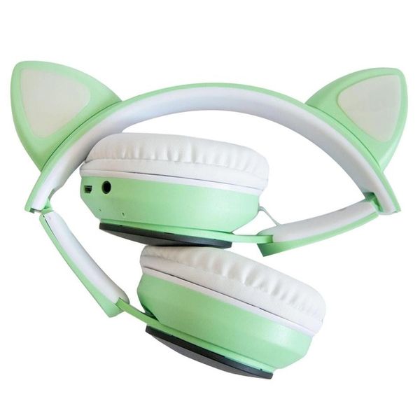 Беспроводные наушники ST77 LED со светящимися кошачьими ушками. Цвет: зеленый ws38716-3 фото