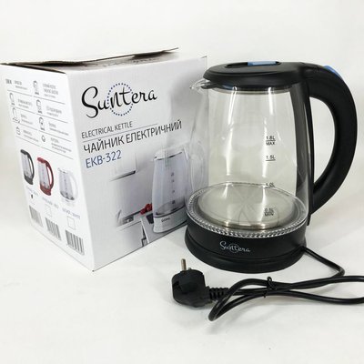 Стеклянные электрические чайники с подсветкой Suntera EKB-322B, чайники с подсветкой. Цвет: черный ws51374 фото