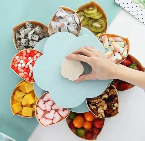 Вращающаяся складная двухъярусная конфетница SUNROZ Flower Candy Box для конфет и фруктов Артикул: 54010210 фото