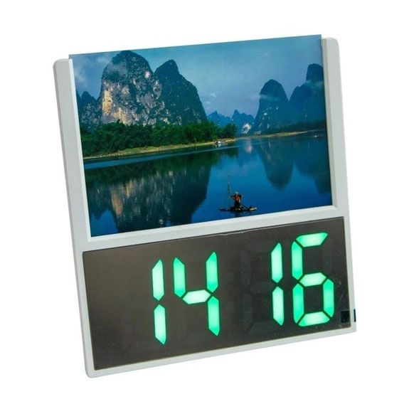 Электронные проводные настольные цифровые часы DS-6608 с фоторамкой, зелёная подсветка. Цвет: белый ws59436 фото