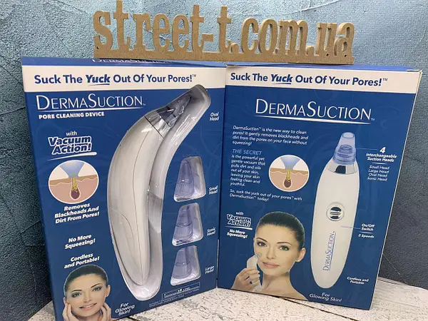 Вакуумный очиститель Derma suction DS Vacuum для профессиональной чистки кожи и пор лица - легкий компактный удобный прибор в использовании + 4 насадки, Белый Артикул: 205021 фото