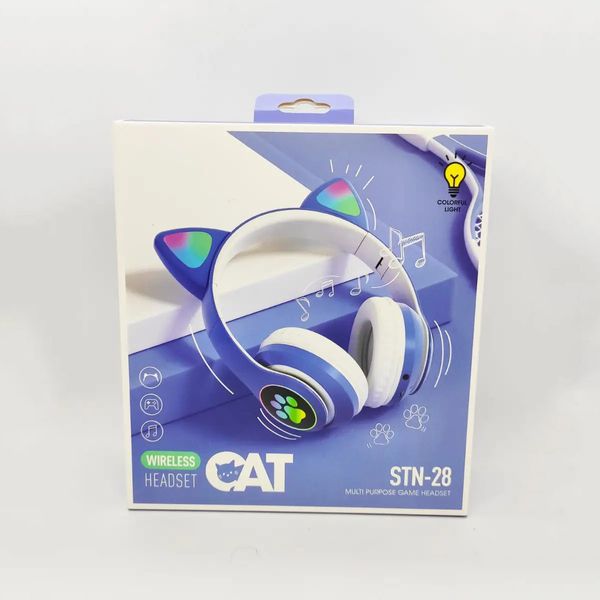 Беспроводные LED наушники с кошачьими ушками CAT STN-28. Цвет: синий ws44267-1 фото