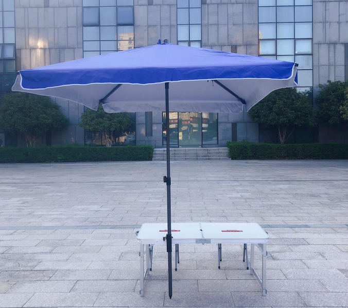 Зонт 2х2м квадратный торговый с серебряным напылением синий тент 889511 фото