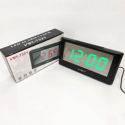 Часы электронные настольные VST-732Y с зеленой подсветкой, электронные настольные часы light ws57669 фото