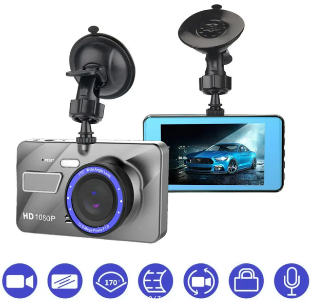Видеорегистратор автомобильный, Full HD 1080P, 4 дюйма, IPS, переднее и заднее синее зеркало Артикул: Ven55241 фото