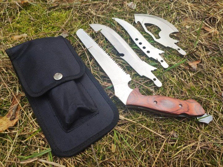 Туристический набор 4 в 1, 4 лезвия (охотничий нож, кинжал, пила, топор) Артикул: 540KNC фото