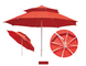 Зонт круглый очень прочный 2,5 м Антиветер с двойным куполом красный тент 890314 фото 1
