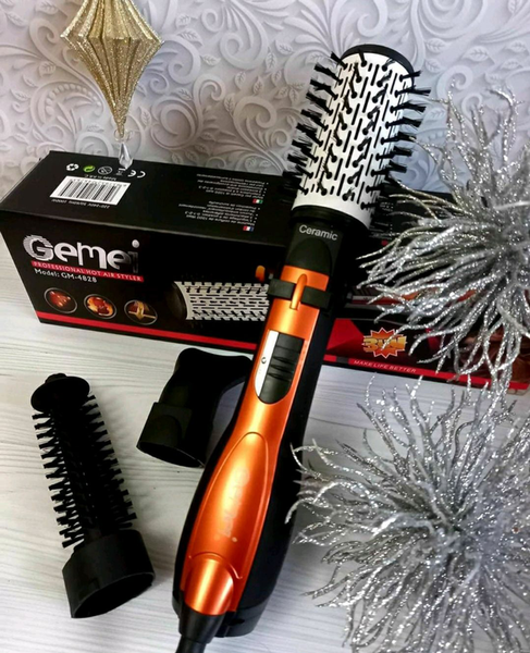 Вращающийся фен расческа с насадками Gemei GM-4828 воздушный стайлер для укладки волос Артикул: mu8855201236 фото