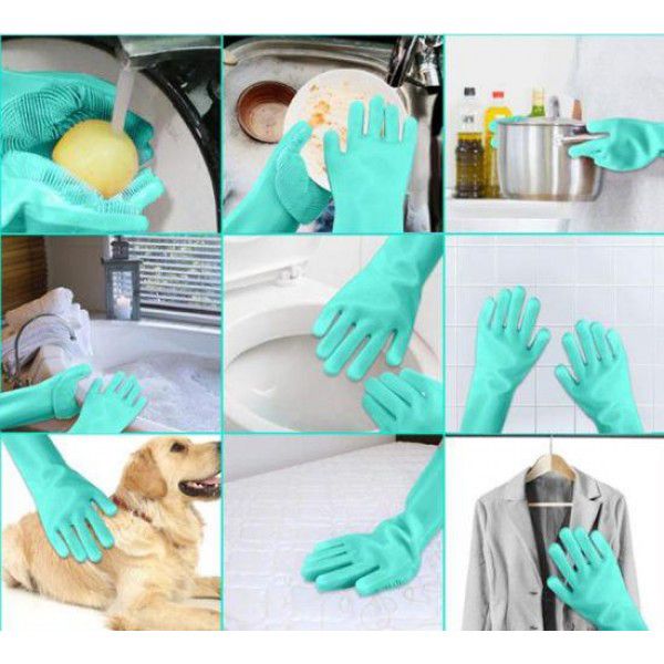 Силиконовые перчатки Magic Silicone Gloves для уборки чистки мытья посуды для дома. Цвет: бирюзовый ws22483-1 фото