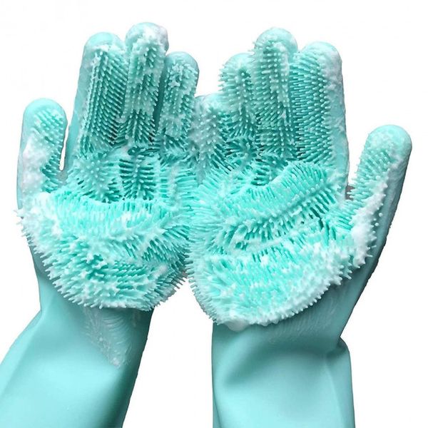 Силиконовые перчатки Magic Silicone Gloves для уборки чистки мытья посуды для дома. Цвет: бирюзовый ws22483-1 фото