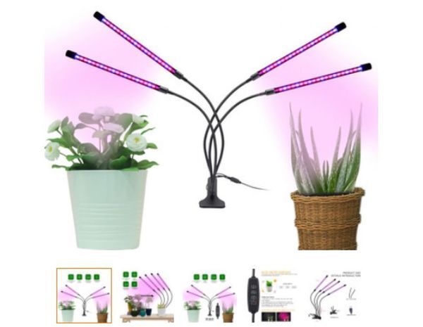 Светодиодная фитолампа Grow Light для выращивания растений, рассады Полный спектр 4 головы Артикул: Grow4 фото