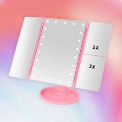 Зеркало настольное тройное косметическое с подсветкой для макияжа 22 LED Розовое Артикул: MU452145/3 фото