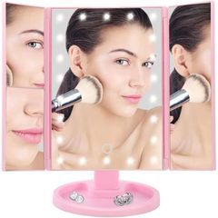 Зеркало настольное тройное косметическое с подсветкой для макияжа 22 LED Розовое Артикул: MU452145/3 фото