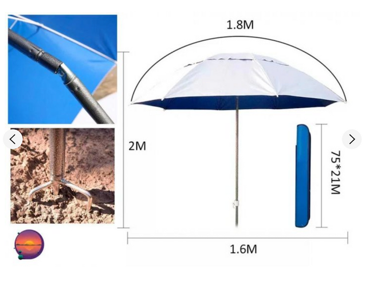 Зонт пляжный антиветер садовый с наклоном рыбацкий 2 метра с чехлом, триногой и колышками в комплекте Blue 890323 фото