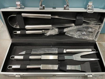 Набор инструментов для барбекю Rainberg AL-5 из нержавеющей стали в чемодане, 5 предметов Артикул: 2285742 фото