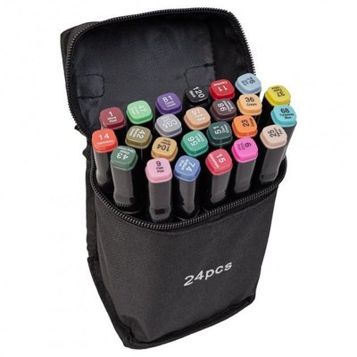 Набор скетч-маркеров 24 шт, для рисования двусторонних Multicolor черных в сумке Артикул: OS1212145 фото