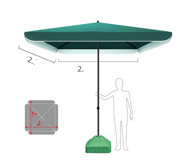 Зонт для торговли квадратный усиленный 2х2м с серебряным напылением зеленый тент 890277 фото