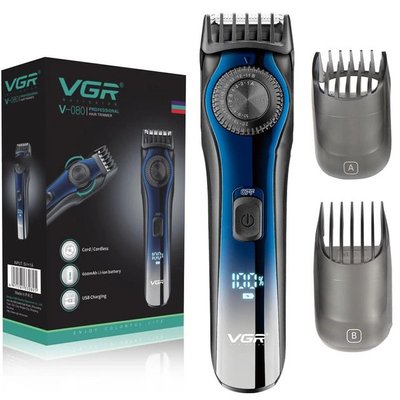 Професійний акумуляторний триммер для бороди та вусів з дисплеєм VGR V-080 та регулятором довжини ws18323 фото