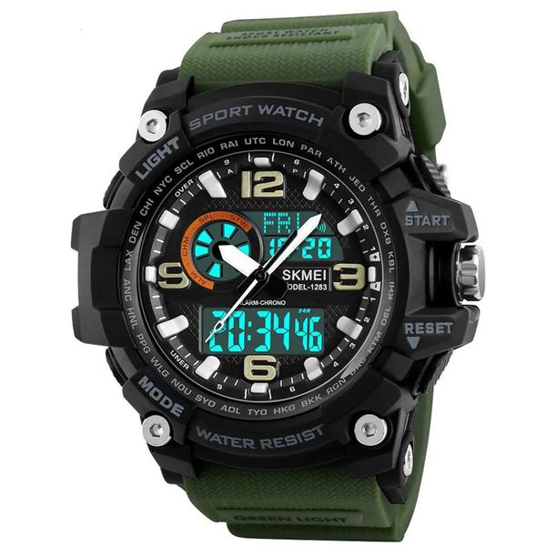 Годинник наручний чоловічий SKMEI 1283AG ARMY GREEN, армійський годинник протиударний. Колір: зелений ws28574 фото