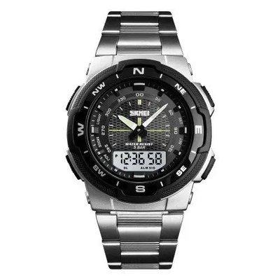 Годинник наручний чоловічий SKMEI 1370SI, армійський годинник протиударний, водонепроникний чоловічий годинник ws87495 фото